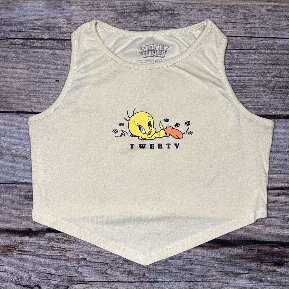 Tweety Bird Crop Tank Top Medium Looney Tunes Yellow Y2K Streetwear Kidcore